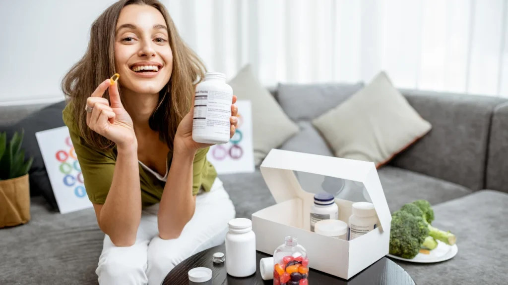 Gril taking Anti aging and brain health supplements